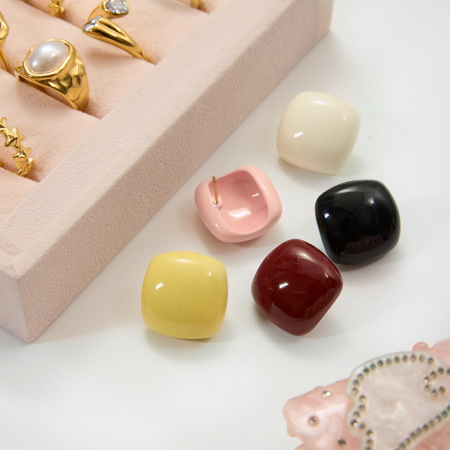 Simple Series Sweet Solid Color Stainless Steel Waterproof   Gold Color  Women's Stud Earrings