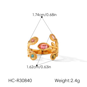 Simple Series Daily Leaf Stainless Steel Waterproof   Gold Color  Zircon Women's Gemstone Rings h5 Picture2