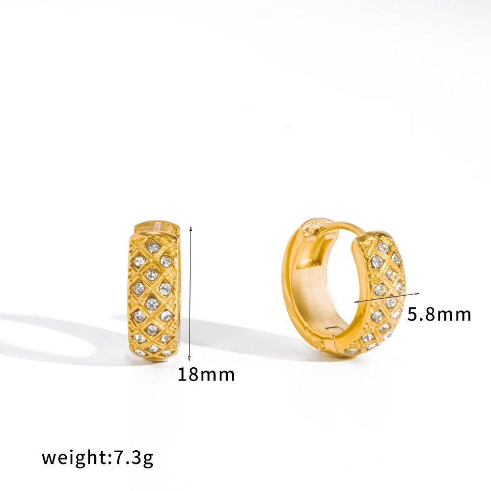 Luxurious Series Stainless Steel Waterproof Gold Color Rhinestone Women's Hoop Earrings 