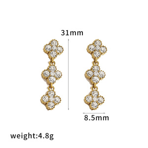 Luxurious Series Clover Stainless Steel Waterproof Gold Color Rhinestone Women's Dangle Earrings h5 