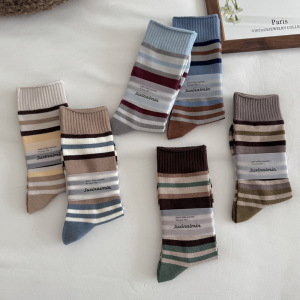Women's Slight Bounce Basic Stripes Color Clash Mid-Calf Socks h5 Picture3