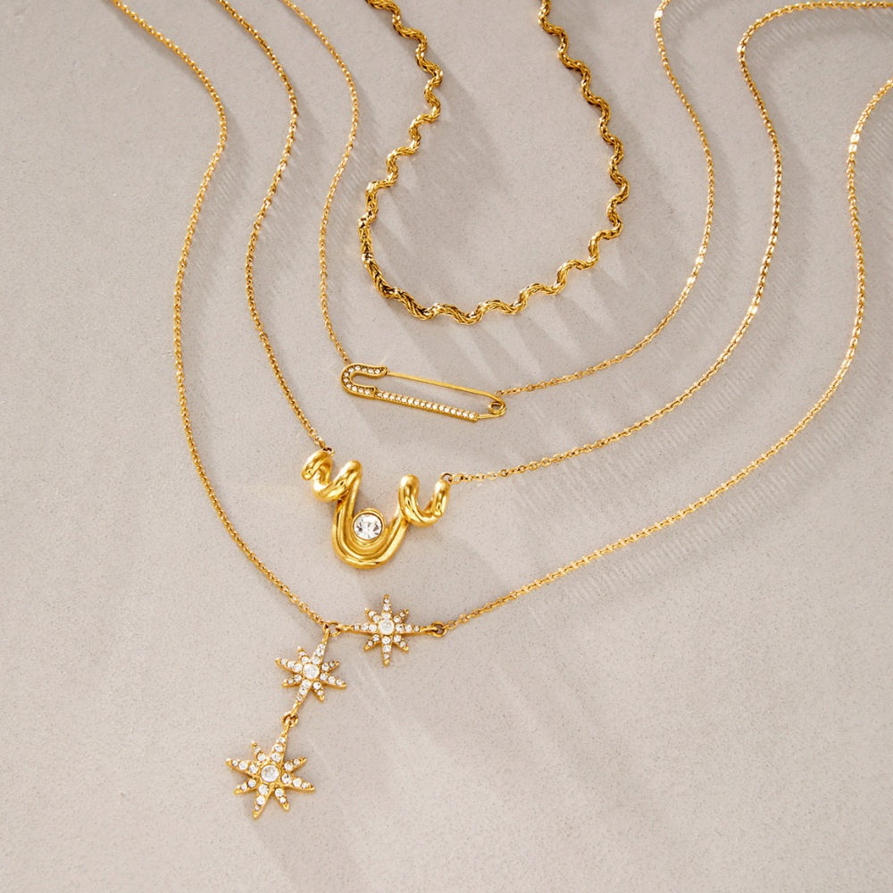 Simple Series Retro Irregular Shape Sun Stainless Steel Waterproof Gold Color Women's Pendant Necklaces h5Picture4