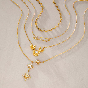Simple Series Retro Irregular Shape Sun Stainless Steel Waterproof Gold Color Women's Pendant Necklaces h5 Picture4