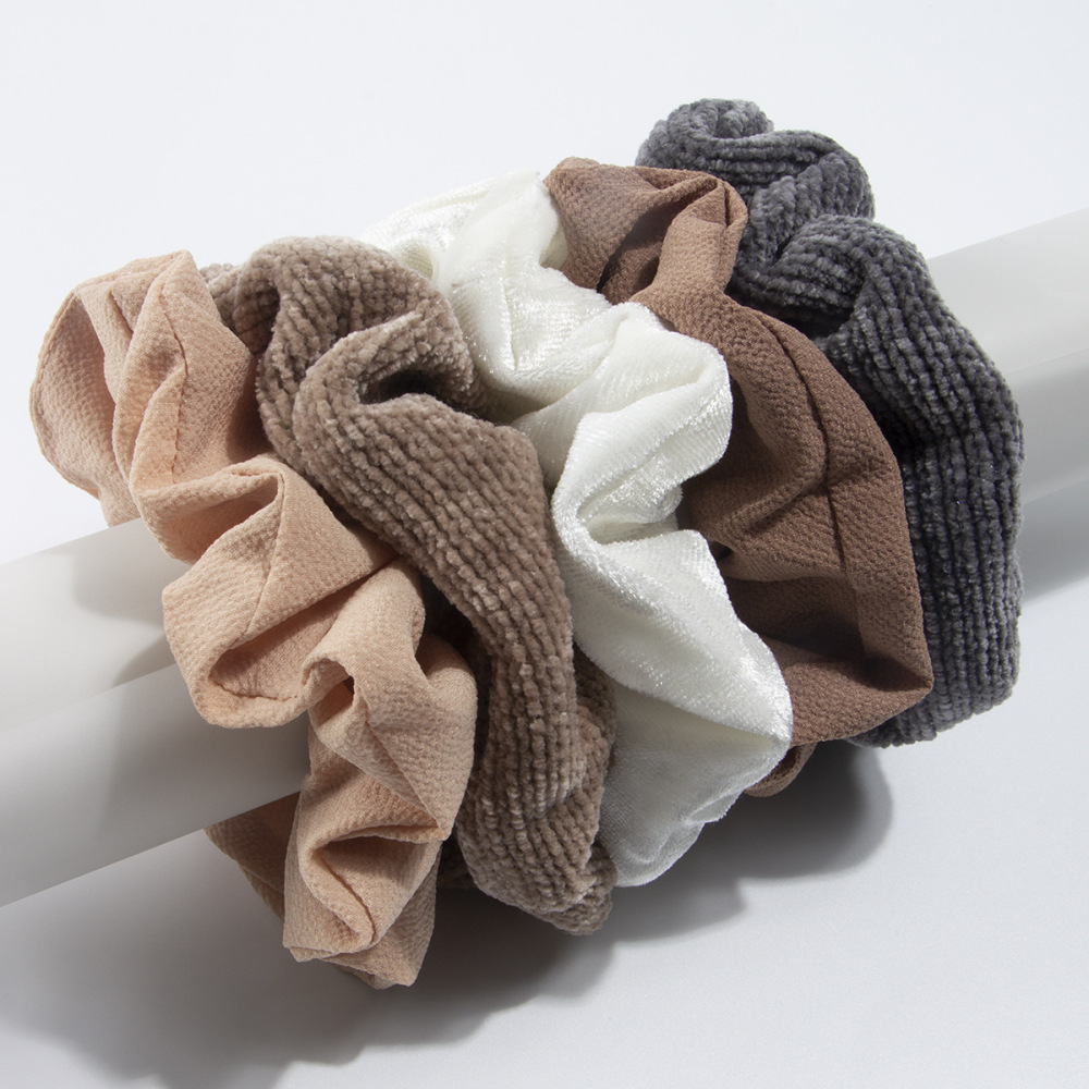 5-Delige Simple Series Dagelijkse Effen Kleur Fluweel Scrunchies Set h5Afbeelding4