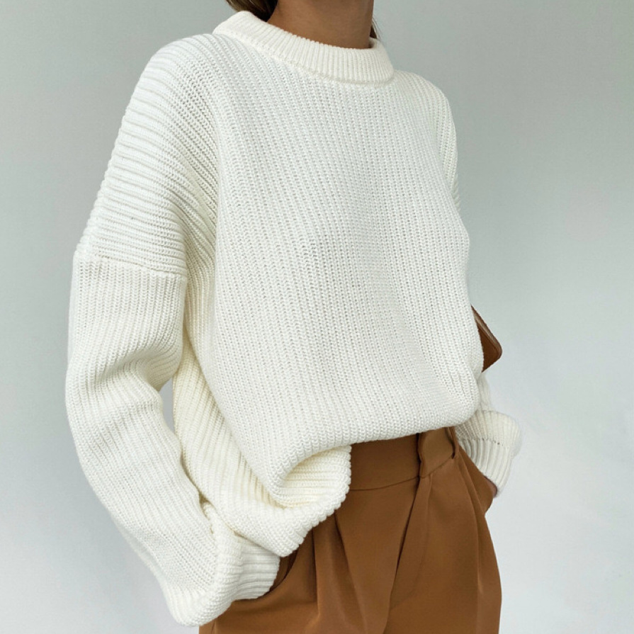Casual Solid Color Loose Fit Knitted Thickened Jumper h5Picture2