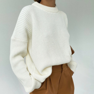 Casual Solid Color Loose Fit Knitted Thickened Jumper h5 Picture2