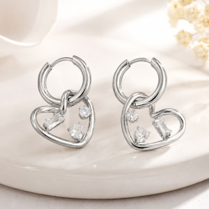 Simple Heart Stainless Steel Waterproof Gold Color Zircon Women's Drop Earrings h5 Picture3