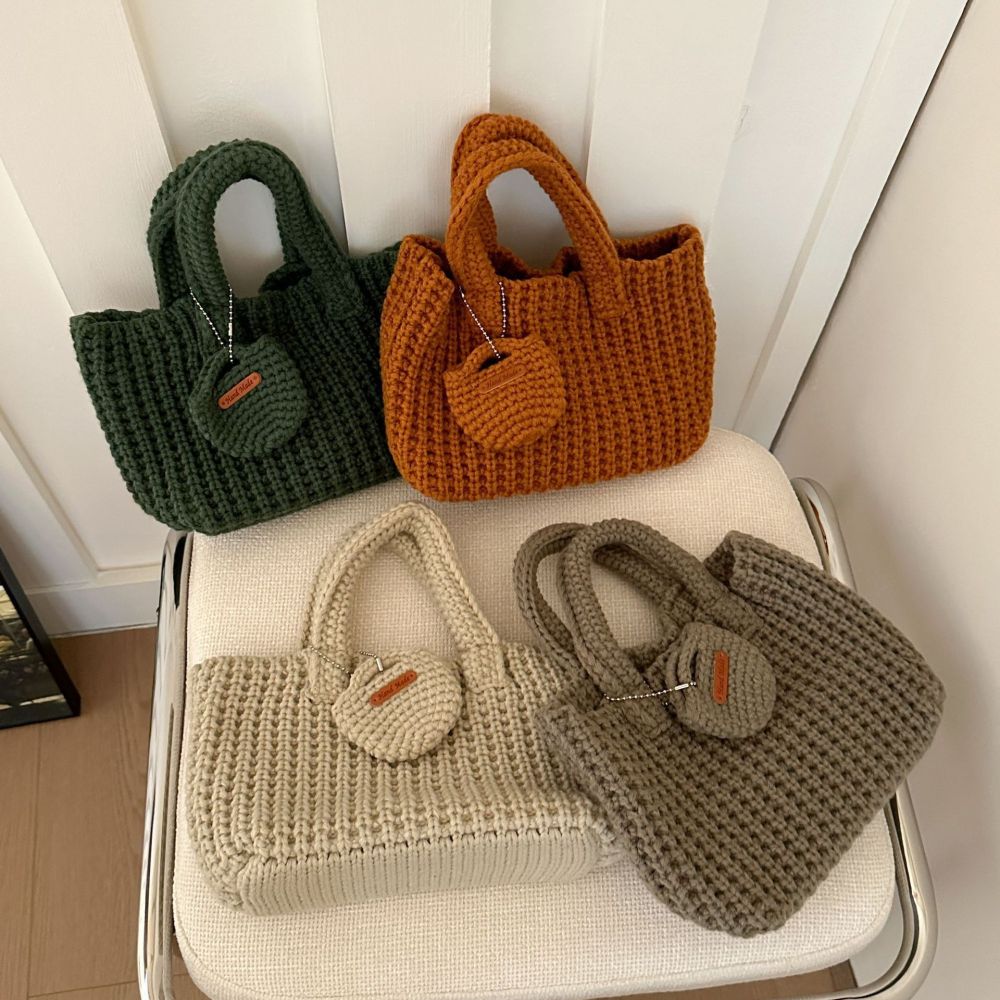 Casual Style Woven Solid Color Woven Polyester Women's Square Handbags Picture2