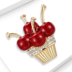 Luxurious Series Cute Cherry Food Metal Rhinestone Brooches h5 Picture2