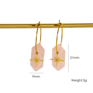 Ethnic Series Bohemian Sun Star Shape Stainless Steel Waterproof Gold Color Natural Stone Women's Drop Earrings h5 