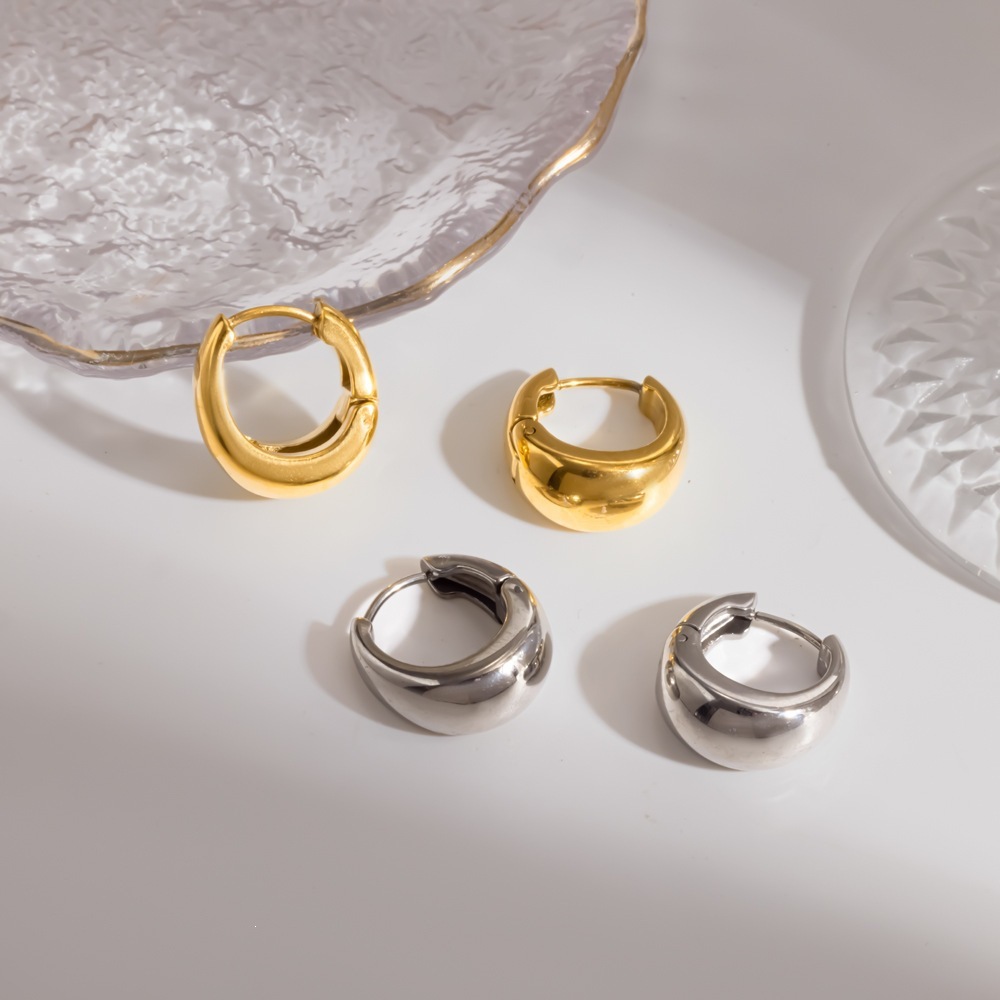 Casual Stainless Steel Waterproof Gold Color Women's Hoop Earrings h5Picture2