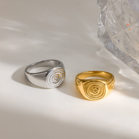 Simple Series Daily Stripe Geometric Shape Stainless Steel Waterproof   Gold Color  Statement Rings 2