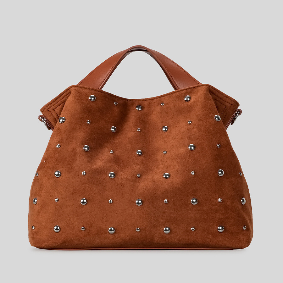 Casual Style Metal Hardware Studded Solid Color Rivet Suede Women's Square Bag Handbags