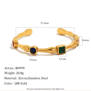 Luxurious Series Heart Geometric Shape Stainless Steel Waterproof Gold Color Zircon Women's Cuff Bracelets h5 