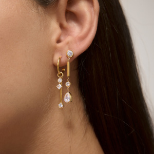 Elegant Tassel Stainless Steel Waterproof Gold Color Zircon Women's Dangle Earrings h5 Picture2