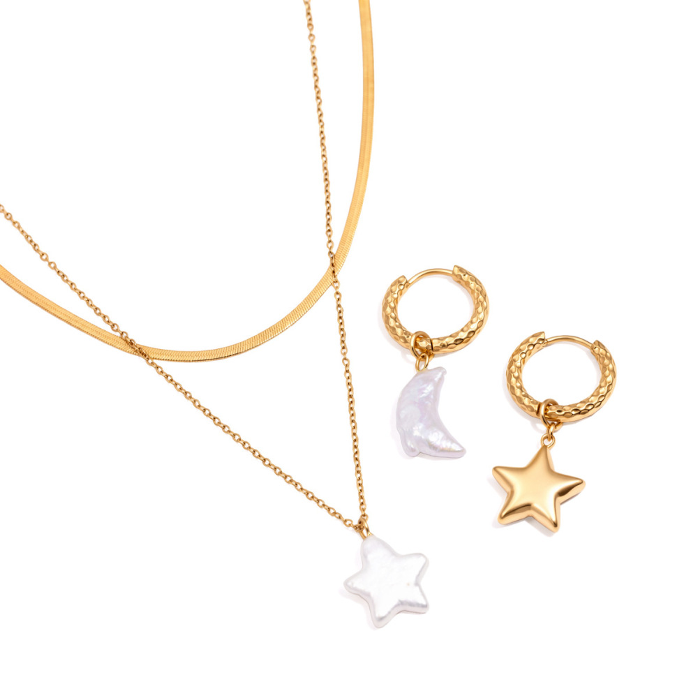 Eenvoudige Serie Elegante Oorbellen Met Sterren En Maan, Gemaakt Van Roestvrij Staal, Waterdicht En Goudkleurig, Voor Dames. Afbeelding4