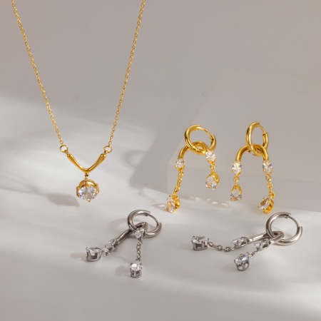 Geometrische Vorm, Waterdichte Roestvrijstalen Kettingen Met Gouden Strass-Steentjes Voor Dames.
