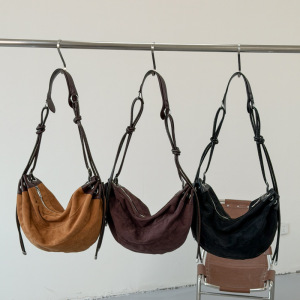 Casual Style None Solid Color Patchwork Suede Women's Pillow Shoulder Bags h5 Picture3