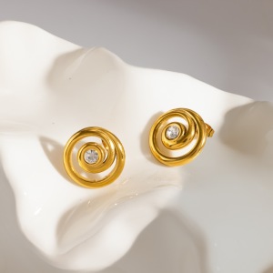 Geometrische Vorm, Waterdichte, Roestvrijstalen, Goudkleurige Oorbellen Met Strass-Steentjes Voor Dames. h5 Afbeelding2