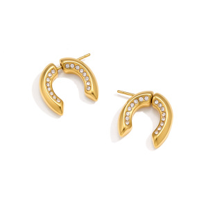 Simple Series Daily Circle Stainless Steel Waterproof   Gold Color  Zircon Women's Stud Earrings h5 Picture5