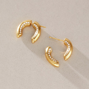 Simple Series Daily Circle Stainless Steel Waterproof   Gold Color  Zircon Women's Stud Earrings h5 Picture4