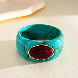 Simple Series Retro Irregular Shape Gradient Color Ellipse Shape Acrylic Women's Bangles h5
