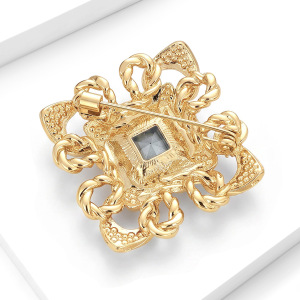 Luxurious Series Retro Solid Color Geometric Shape Metal Rhinestone Artificial Gemstone Brooches h5 Picture3