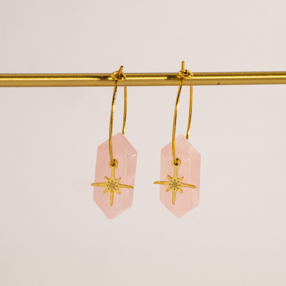Ethnic Series Bohemian Sun Star Shape Stainless Steel Waterproof Gold Color Natural Stone Women's Drop Earrings Picture2