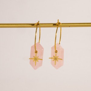 Ethnic Series Bohemian Sun Star Shape Stainless Steel Waterproof Gold Color Natural Stone Women's Drop Earrings h5 Picture2