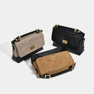 Parisian Chic Style Quilted Stitching Patchwork Patchwork Mixed Color Suede Women's Square Crossbody Bags h5 Picture2