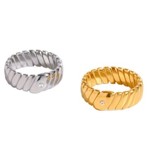 Simple Series Daily Lines Geometric Shape Stainless Steel Waterproof Gold Color Minimalist Rings h5 Picture5