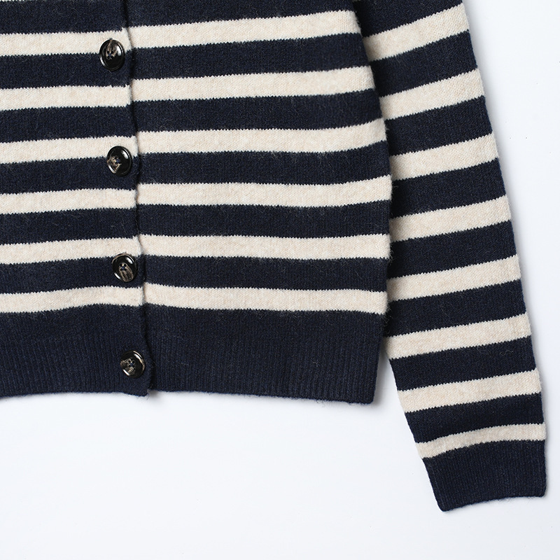 Casual Stripes Button Straight Knit Cardigan h5Picture3
