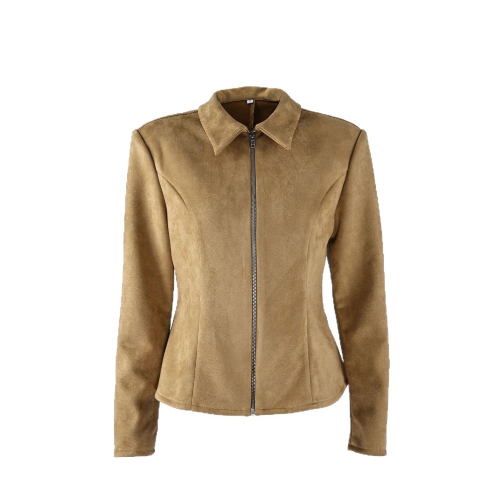 Retro Solid Color Casual Vintage Waist‑Defined Suede Jackets & Coats Picture4