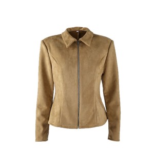 Retro Solid Color Casual Vintage Waist‑Defined Suede Jackets & Coats h5 Picture4