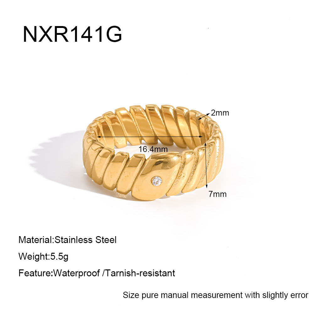 Simple Series Daily Lines Geometric Shape Stainless Steel Waterproof Gold Color Minimalist Rings