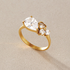 Anelli Da Donna Di Lusso, Eleganti, A Goccia, In Acciaio Inossidabile Color Oro Impermeabile, Con Zirconi. h5 Immagine2