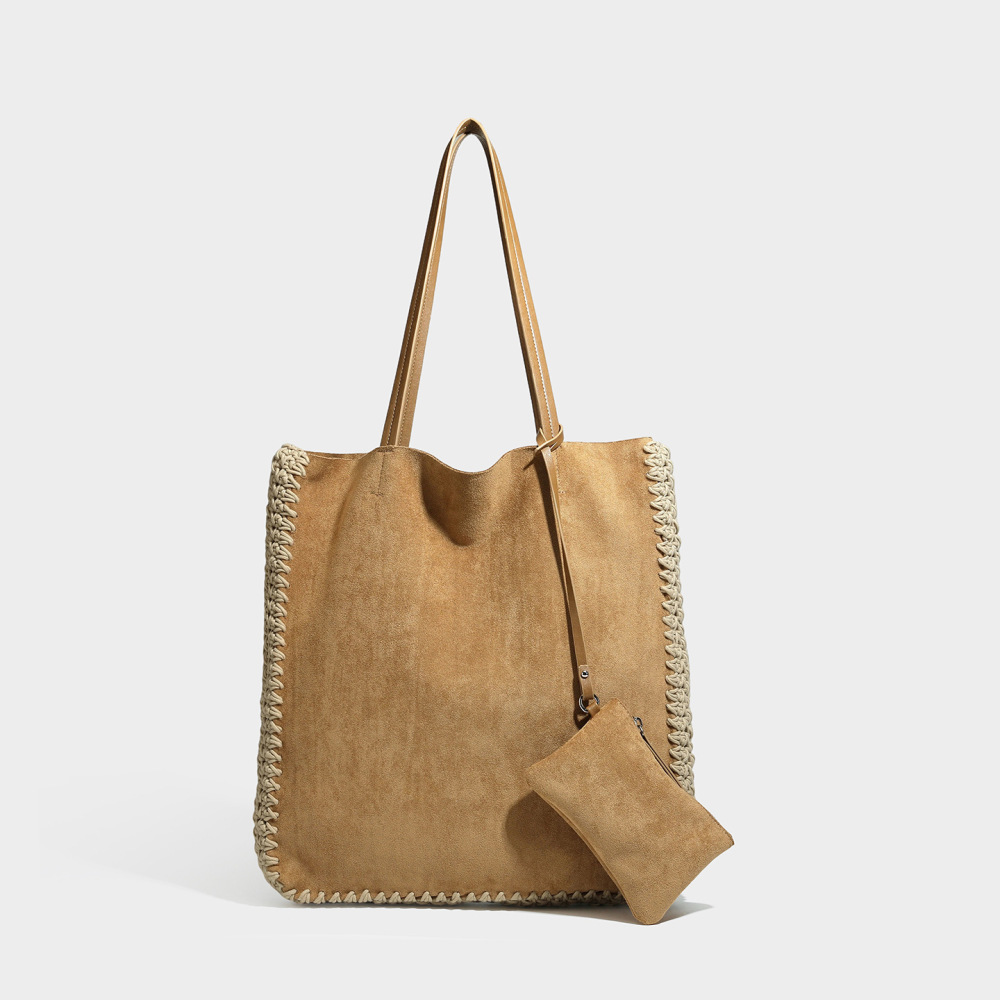 Casual Style Woven Solid Color Woven Suede Women's Square Shoulder Bags h5Picture2