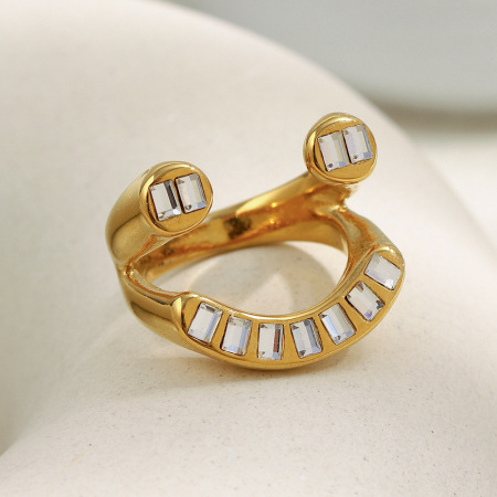 Luxurious Series Irregular Shape Stainless Steel Waterproof Gold Color Zircon Statement Rings