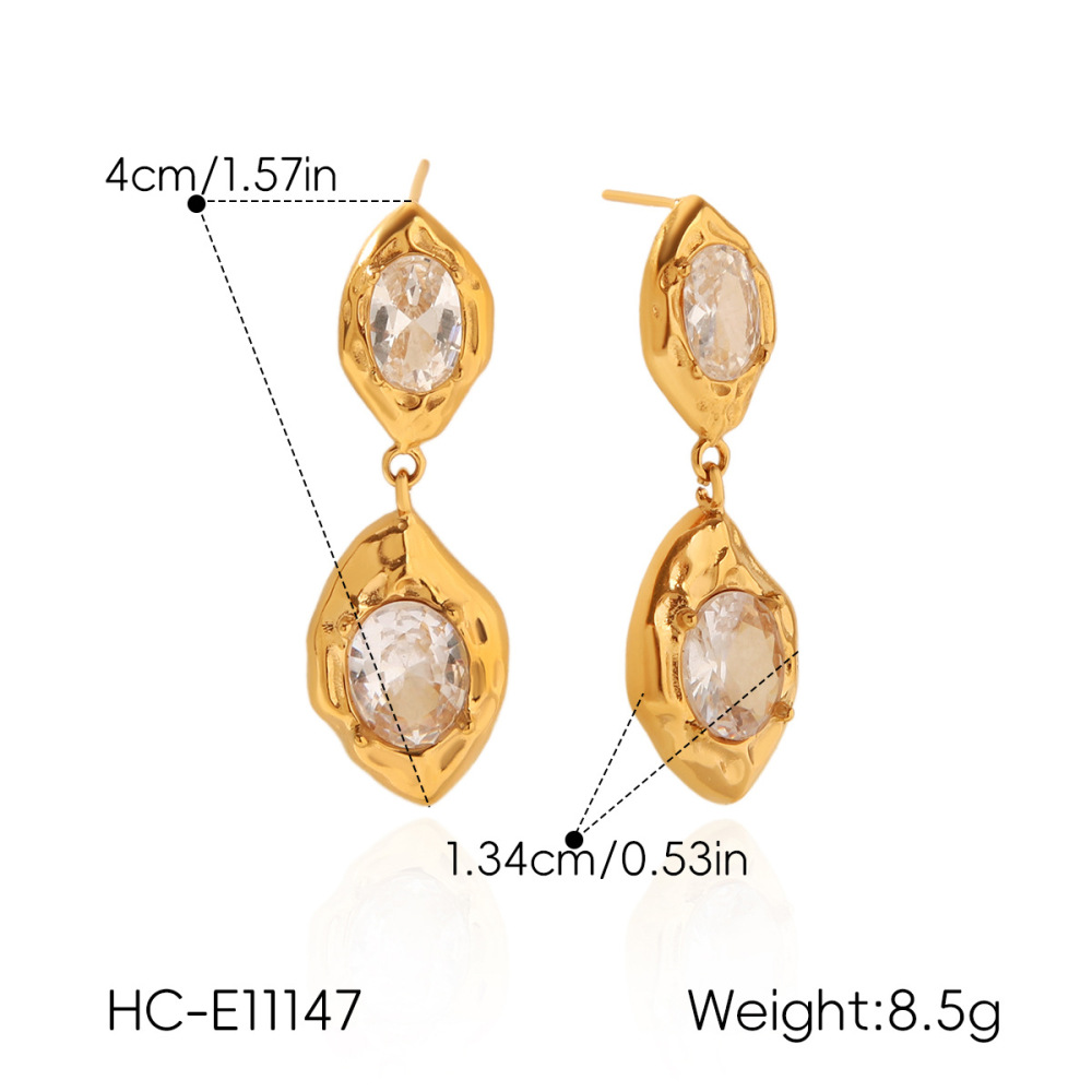 Simple Series Daily Droplet Stainless Steel Waterproof   Gold Color  Zircon Women's Stud Earrings Picture2