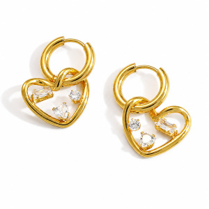 Simple Heart Stainless Steel Waterproof Gold Color Zircon Women's Drop Earrings h5 Picture4