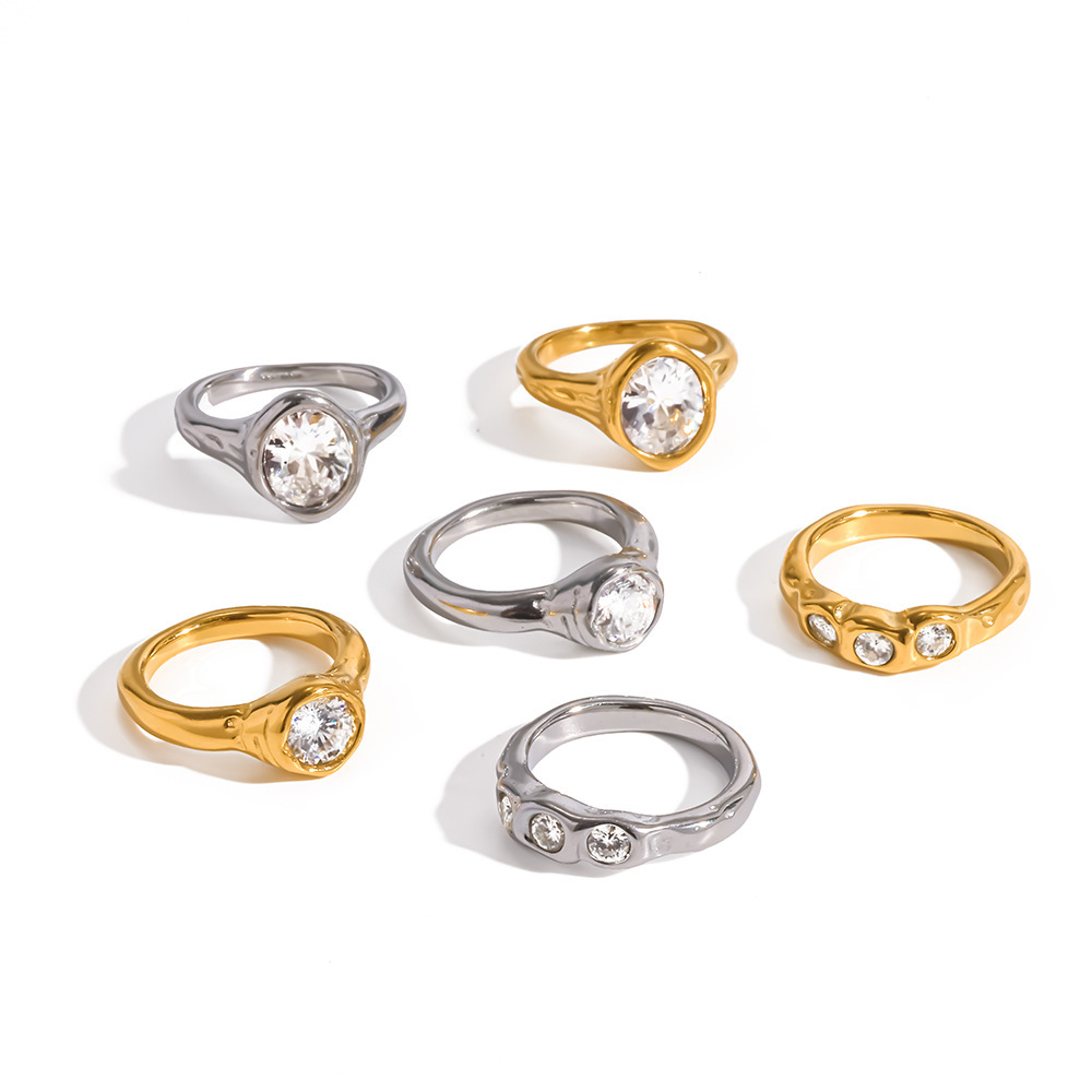 Simple Series Daily Ellipse Shape Geometric Shape Stainless Steel Waterproof Gold Color Zircon Minimalist Rings Picture4