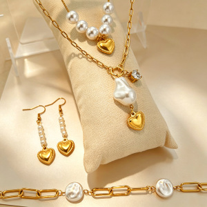 Romantic Series Classic Heart Stainless Steel Waterproof   Gold Color  Jewelry Sets h5 Picture2