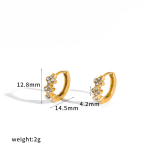 Clover Stainless Steel Waterproof Gold Color Rhinestone Women's Hoop Earrings h5 