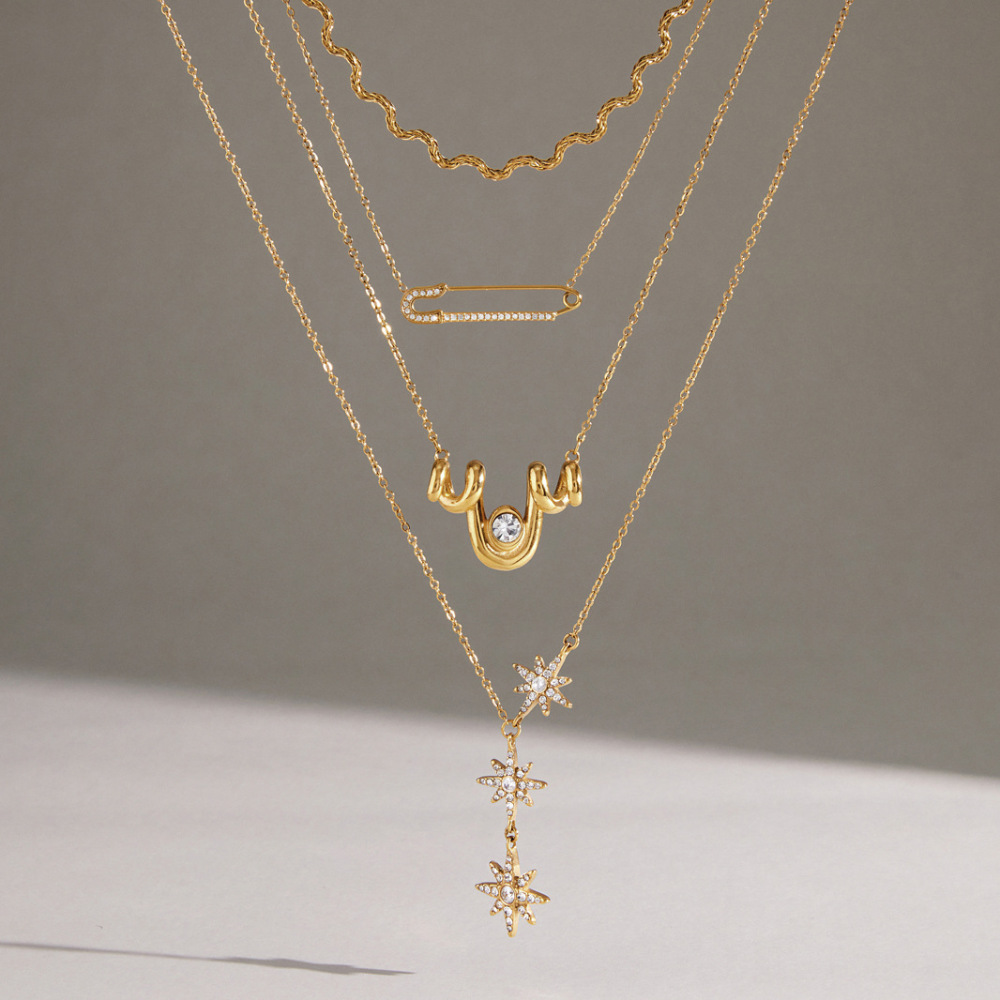 Simple Series Retro Irregular Shape Sun Stainless Steel Waterproof Gold Color Women's Pendant Necklaces h5Picture3