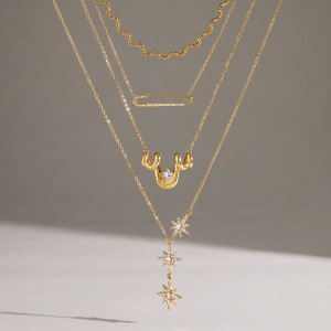 Simple Series Retro Irregular Shape Sun Stainless Steel Waterproof Gold Color Women's Pendant Necklaces h5 Picture3