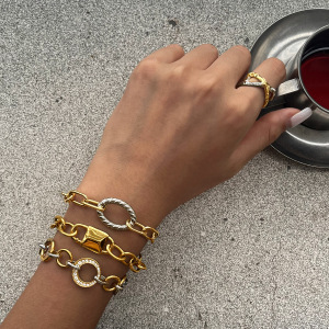 Simple  Lock Mixed Gold Color And Silver Colors Stainless Steel Waterproof   Gold Color  Women's Chain Bracelets h5 Picture2