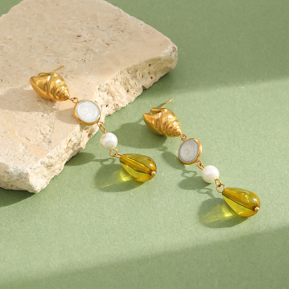 Romantic Series Stainless Steel Waterproof Gold Color Artificial Pearl Dangle Earrings h5Picture2
