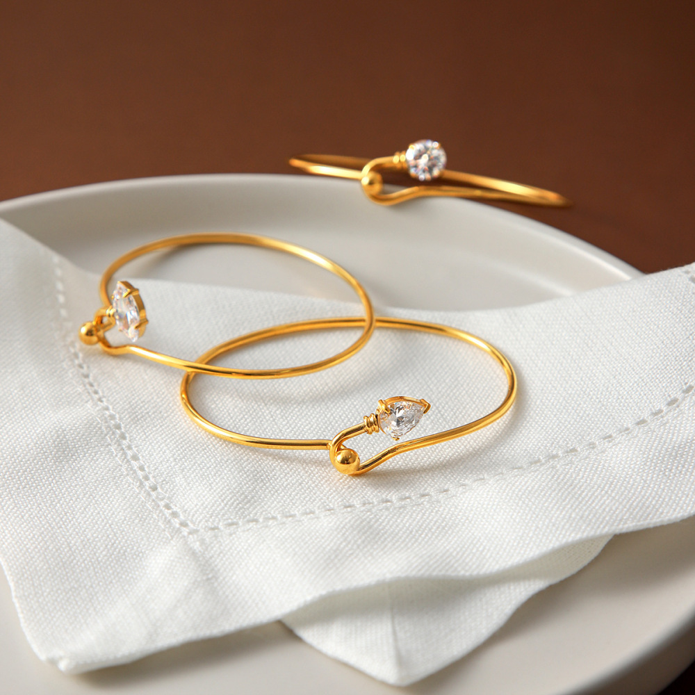 Luxurious Series Stainless Steel Waterproof Gold Color Zircon Bangles Picture3