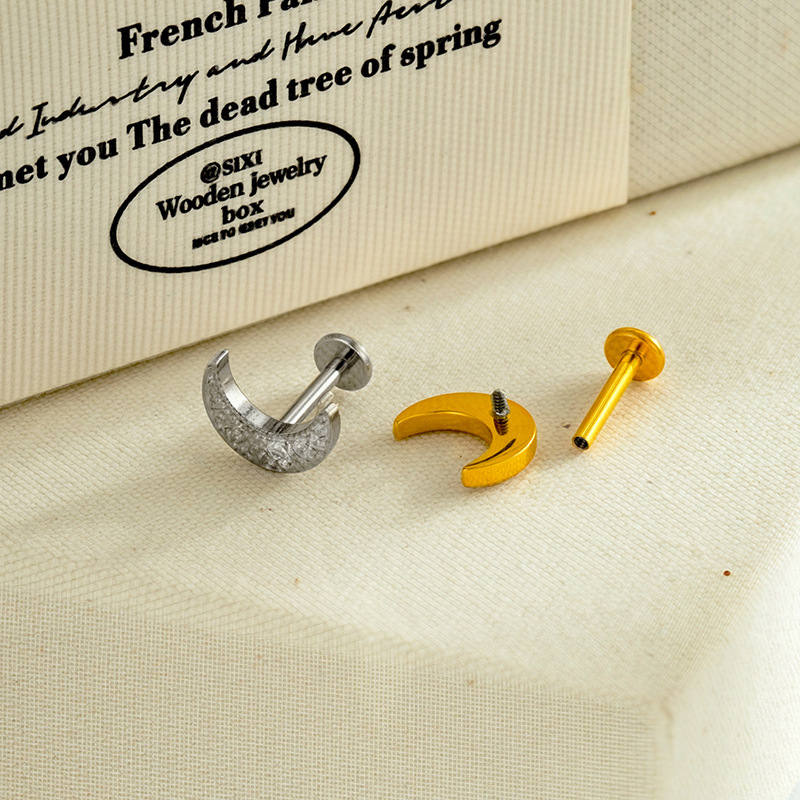 Simple Series Moon Titanium Alloy Gold Color Zircon Women's Piercing Earrings Picture2