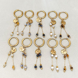 Simple Series Retro Beads Circle Hammer Pattern Stainless Steel Waterproof Gold Color Women's Beads Earrings h5 Picture2